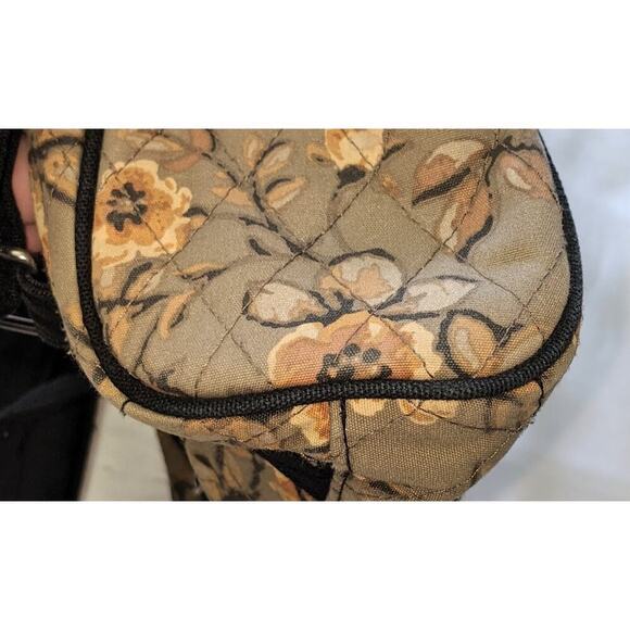 Longaberger Quilted Floral Backpack Neutral Tones Tan Black Trim Flowers - Picture 3 of 6